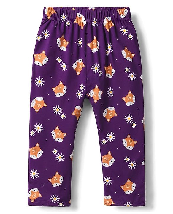Babyhug Interlock Knit Full Length Diaper Leggings with Fox & Star Print Pack of 3 - Multicolor