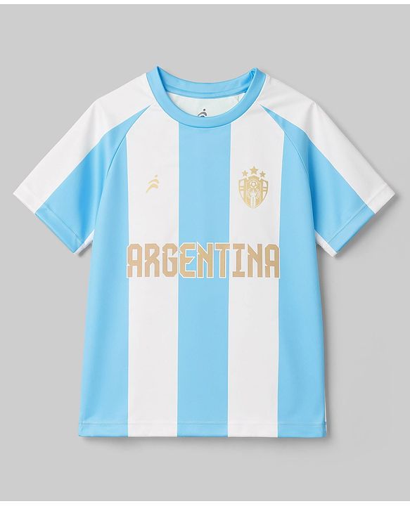 Pine Active Knit Half Sleeves Printed Football T-Shirt - White & Blue