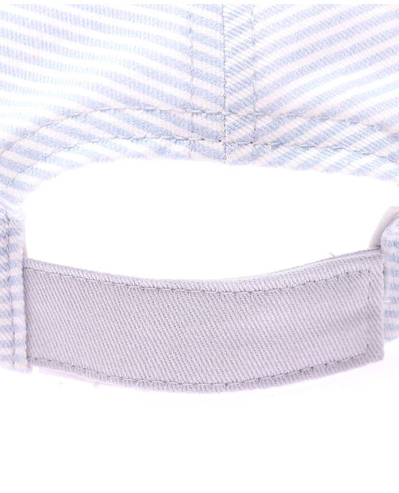 Babyhug 100% Cotton Woven Striped Baseball Cap With Bear Embroidery & Ear Applique Light Blue - Diameter 14.5 cm