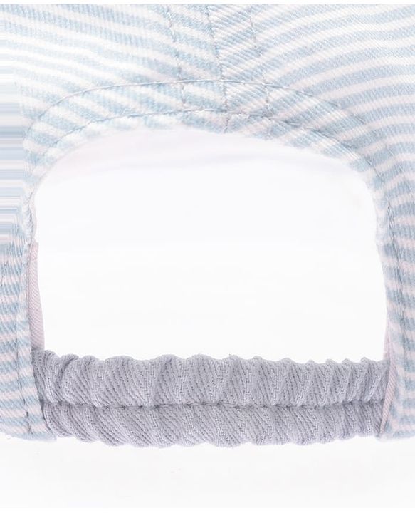 Babyhug 100% Cotton Woven Striped Baseball Cap With Bear Embroidery & Ear Applique Light Blue - Diameter 14.5 cm