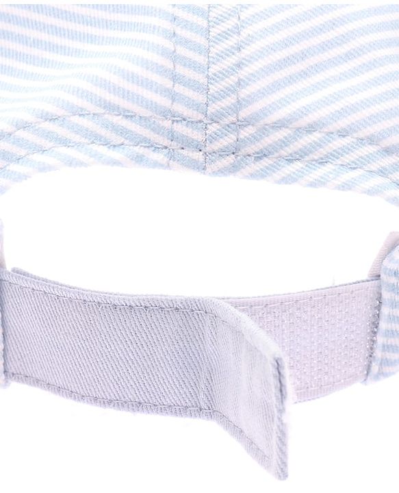 Babyhug 100% Cotton Woven Striped Baseball Cap With Bear Embroidery & Ear Applique Light Blue - Diameter 14.5 cm