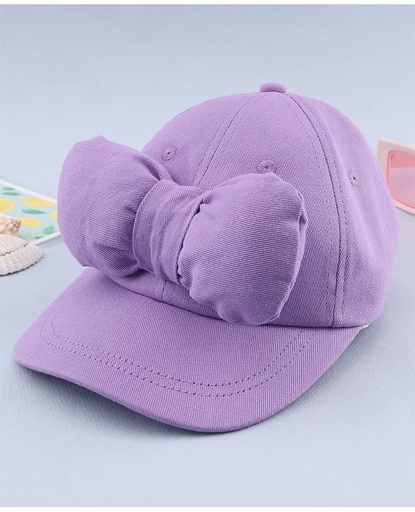 Babyhug 100% Cotton Woven Solid Colour Baseball Cap With Bow Applique - Lilac