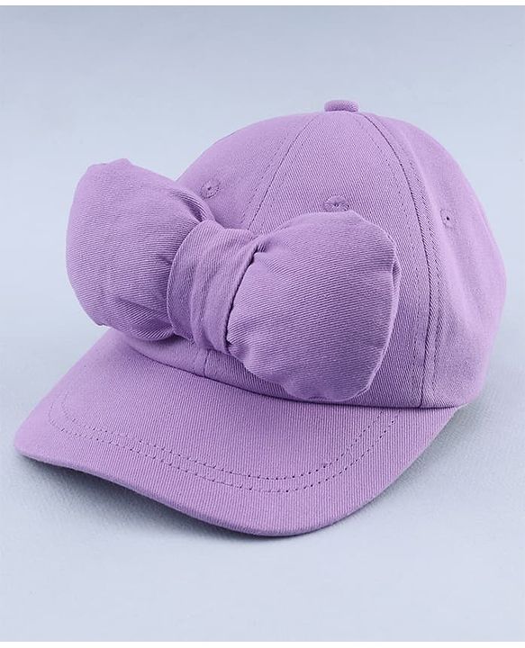 Babyhug 100% Cotton Woven Solid Colour Baseball Cap With Bow Applique - Lilac