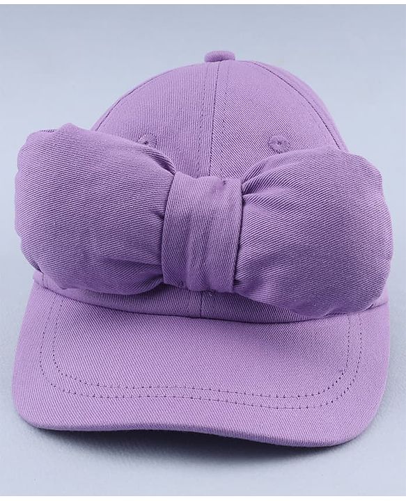Babyhug 100% Cotton Woven Solid Colour Baseball Cap With Bow Applique - Lilac
