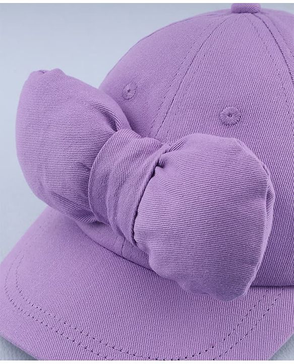 Babyhug 100% Cotton Woven Solid Colour Baseball Cap With Bow Applique - Lilac