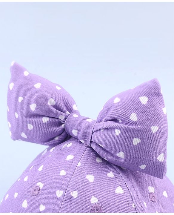 Babyhug 100% Cotton Woven Summer Cap With Bow Applique & Heart Print Lilac - Diameter 21.5 cm