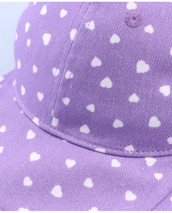 Babyhug 100% Cotton Woven Summer Cap With Bow Applique & Heart Print Lilac - Diameter 21.5 cm
