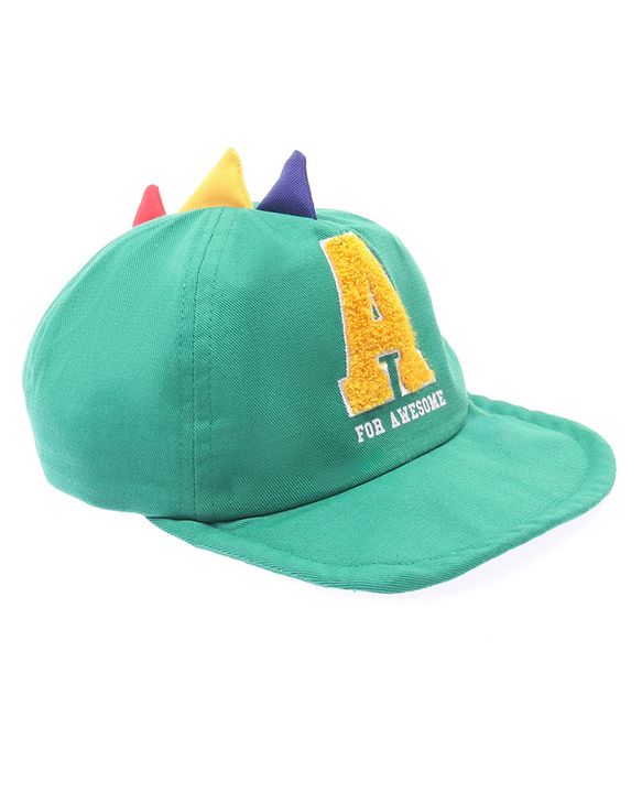 Babyhug 100% Cotton Woven Baseball Cap With Text Embroidery Green - Diameter 14.5 cm