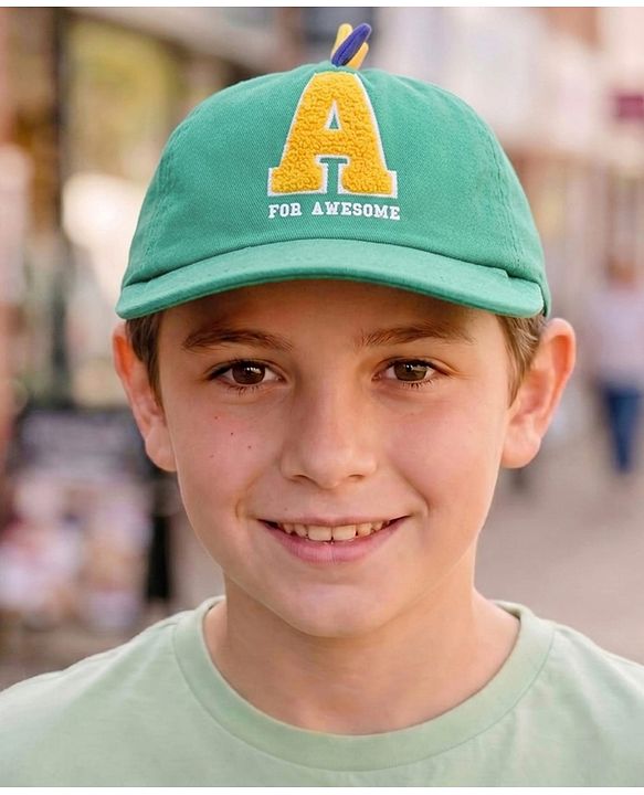 Babyhug 100% Cotton Woven Baseball Cap With Text Embroidery Green - Diameter 14.5 cm