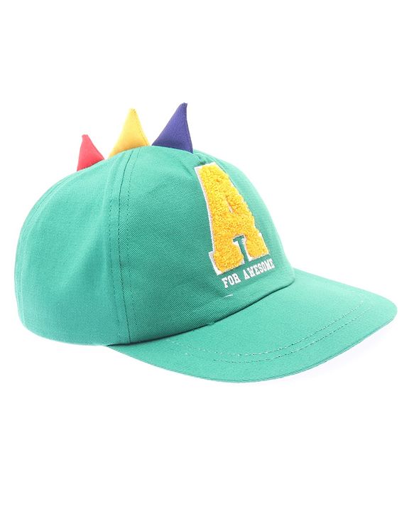 Babyhug 100% Cotton Woven Baseball Cap With Text Embroidery Green - Diameter 14.5 cm