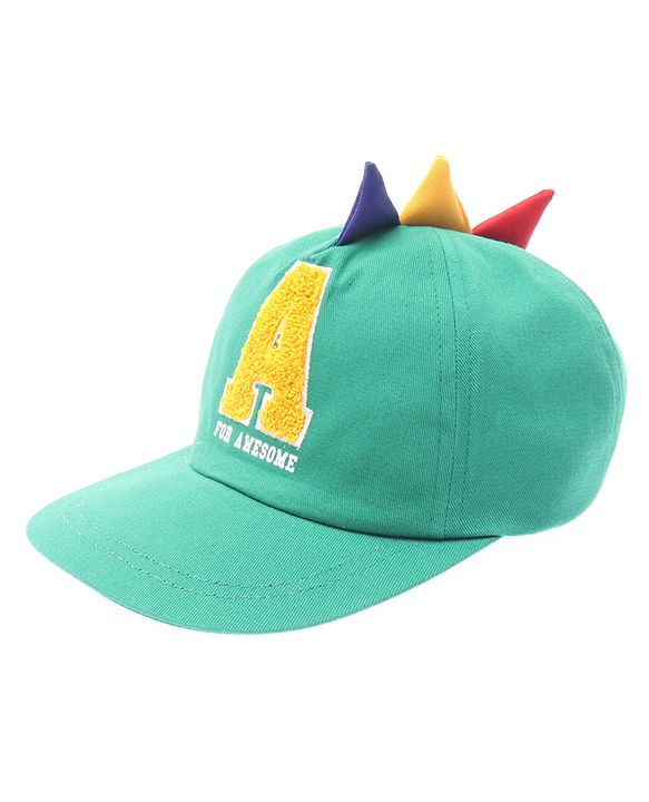 Babyhug 100% Cotton Woven Baseball Cap With Text Embroidery Green - Diameter 14.5 cm