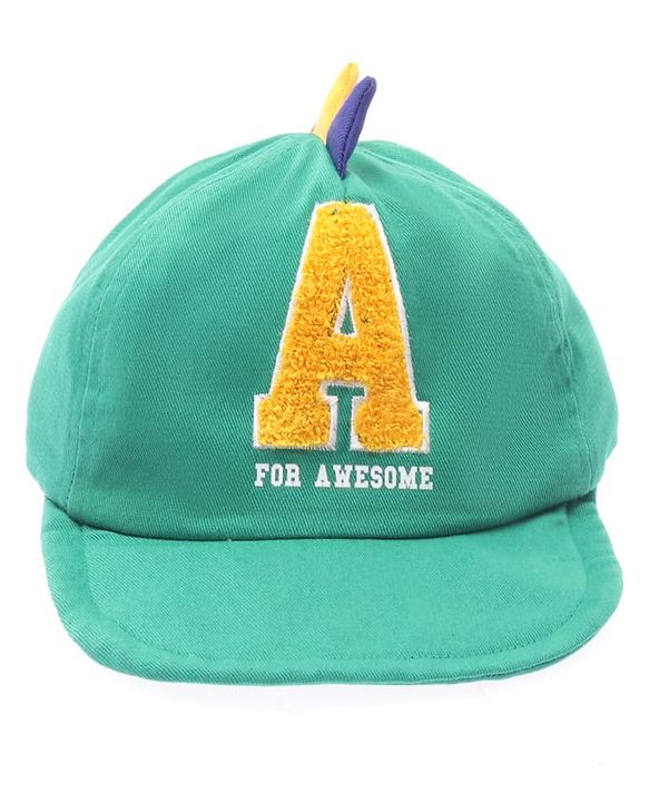 Babyhug 100% Cotton Woven Baseball Cap With Text Embroidery Green - Diameter 14.5 cm