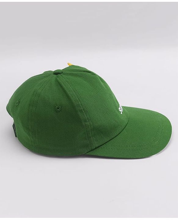Babyhug 100% Cotton Woven Summer Cap With Text Emroidery & Dino Applique Olive Green - Diameter 20.5 cm