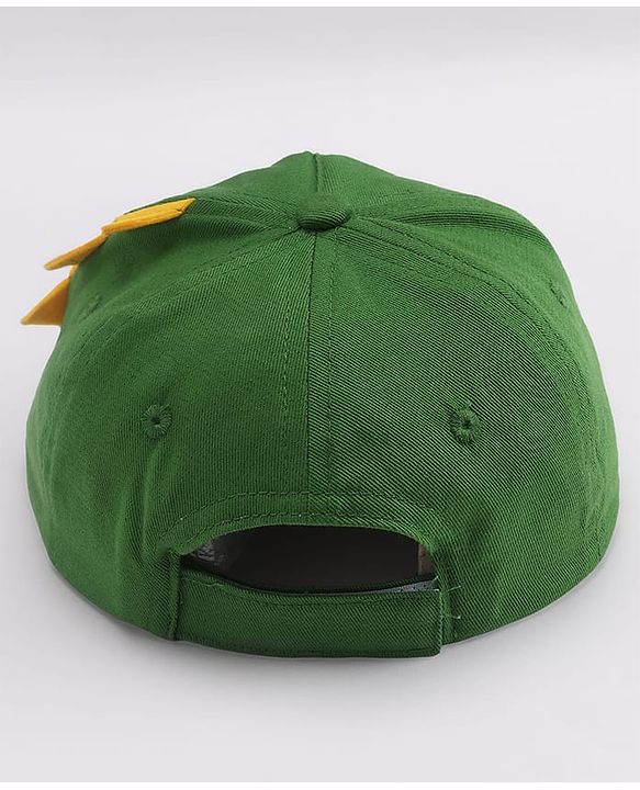 Babyhug 100% Cotton Woven Summer Cap With Text Emroidery & Dino Applique Olive Green - Diameter 20.5 cm