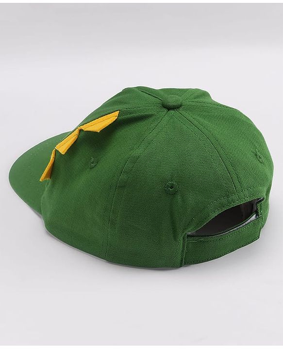 Babyhug 100% Cotton Woven Summer Cap With Text Emroidery & Dino Applique Olive Green - Diameter 20.5 cm