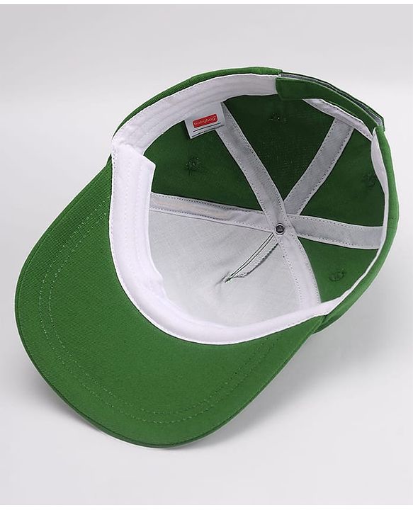 Babyhug 100% Cotton Woven Summer Cap With Text Emroidery & Dino Applique Olive Green - Diameter 20.5 cm