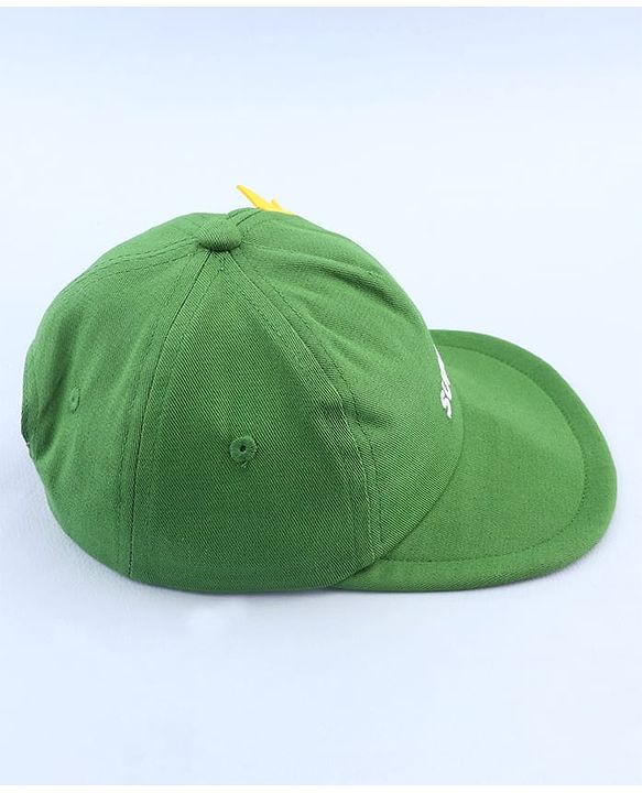 Babyhug 100% Cotton Woven Summer Cap With Text Emroidery & Dino Applique Olive Green - Diameter 20.5 cm