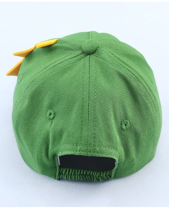 Babyhug 100% Cotton Woven Summer Cap With Text Emroidery & Dino Applique Olive Green - Diameter 20.5 cm