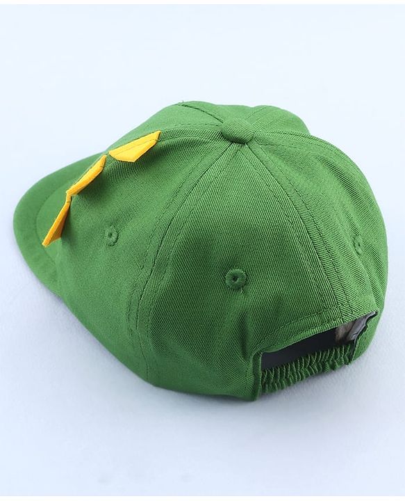 Babyhug 100% Cotton Woven Summer Cap With Text Emroidery & Dino Applique Olive Green - Diameter 20.5 cm