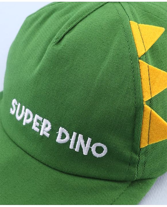 Babyhug 100% Cotton Woven Summer Cap With Text Emroidery & Dino Applique Olive Green - Diameter 20.5 cm