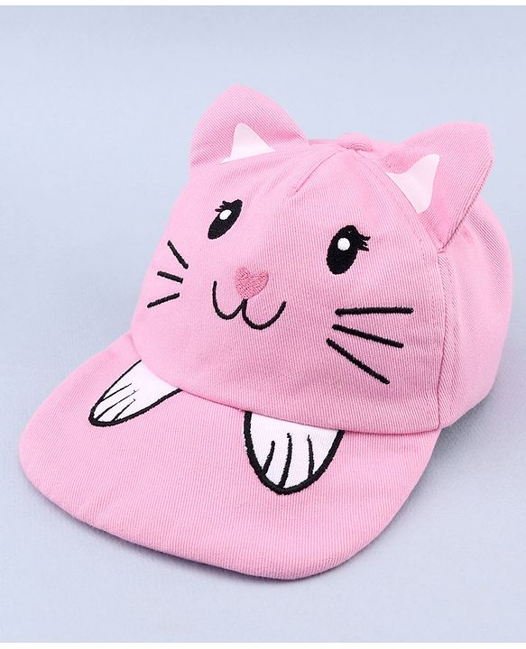 Babyhug 100% Cotton Woven Baseball Cap With Kitty Face Face Embroidery - Pink