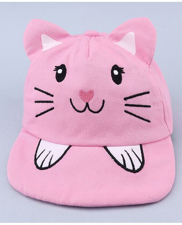 Babyhug 100% Cotton Woven Baseball Cap With Kitty Face Face Embroidery - Pink