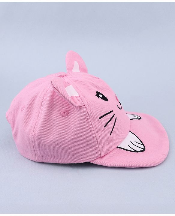 Babyhug 100% Cotton Woven Baseball Cap With Kitty Face Face Embroidery - Pink