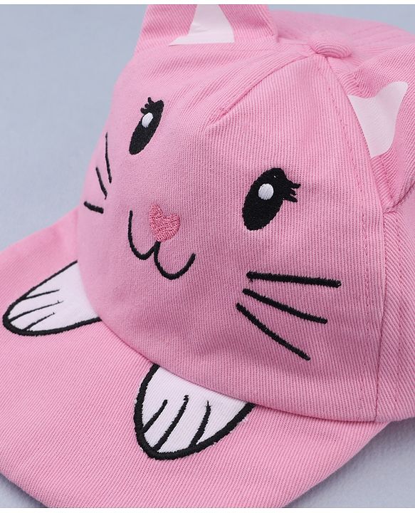Babyhug 100% Cotton Woven Baseball Cap With Kitty Face Face Embroidery - Pink