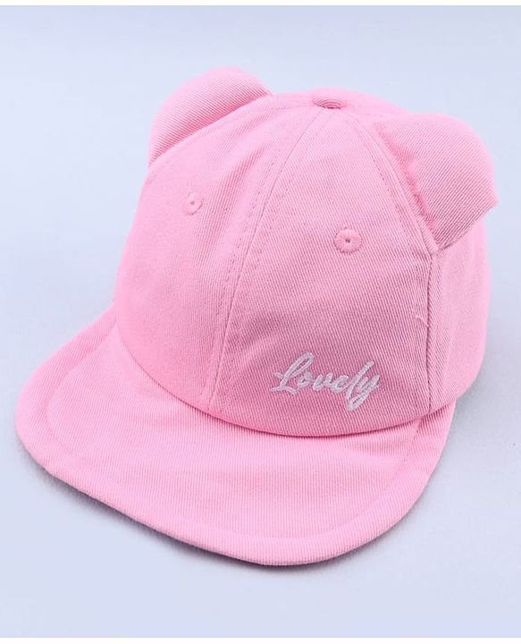Babyhug Cotton Woven Baseball Cap With Text Embroidery Pink - Diameter 17 cm