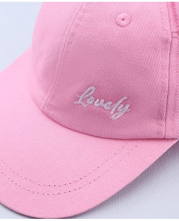 Babyhug Cotton Woven Baseball Cap With Text Embroidery Pink - Diameter 17 cm