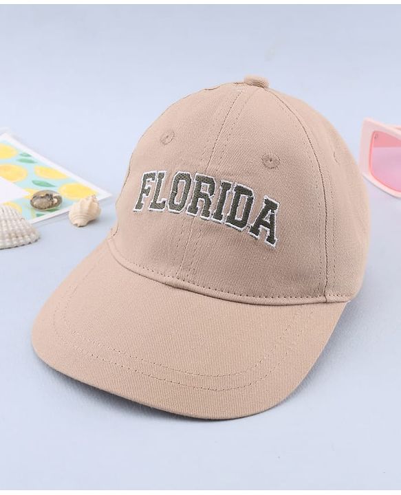 Babyhug 100% Cotton Woven Text Embroidered Baseball Cap Light Brown - Diameter 19 cm