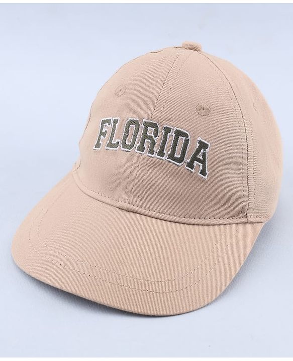 Babyhug 100% Cotton Woven Text Embroidered Baseball Cap Light Brown - Diameter 19 cm