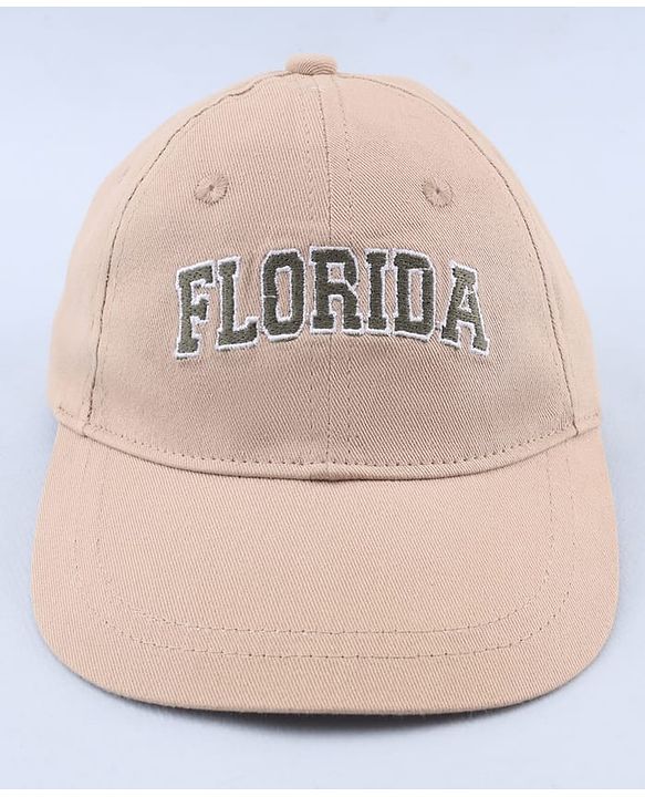 Babyhug 100% Cotton Woven Text Embroidered Baseball Cap Light Brown - Diameter 19 cm