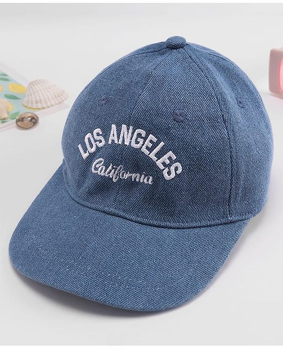 Babyhug Denim Woven Summer Cap With Text Embroidery Blue - Diameter 19 cm