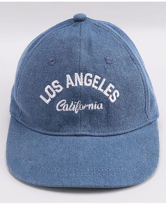 Babyhug Denim Woven Summer Cap With Text Embroidery Blue - Diameter 19 cm