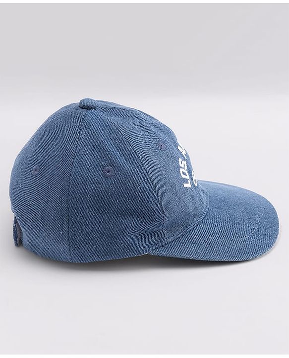 Babyhug Denim Woven Summer Cap With Text Embroidery Blue - Diameter 19 cm