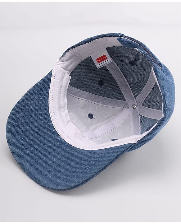 Babyhug Denim Woven Summer Cap With Text Embroidery Blue - Diameter 19 cm