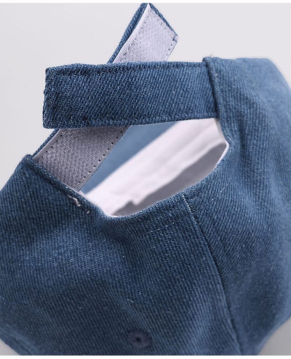 Babyhug Denim Woven Summer Cap With Text Embroidery Blue - Diameter 19 cm