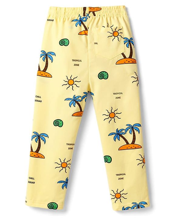 Pine Kids Cotton Knit Half Sleeves T-Shirt & Pyjama Co-ord Night Suit with Tree Print - Yellow