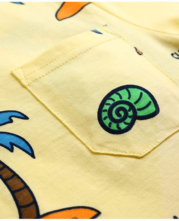 Pine Kids Cotton Knit Half Sleeves T-Shirt & Pyjama Co-ord Night Suit with Tree Print - Yellow