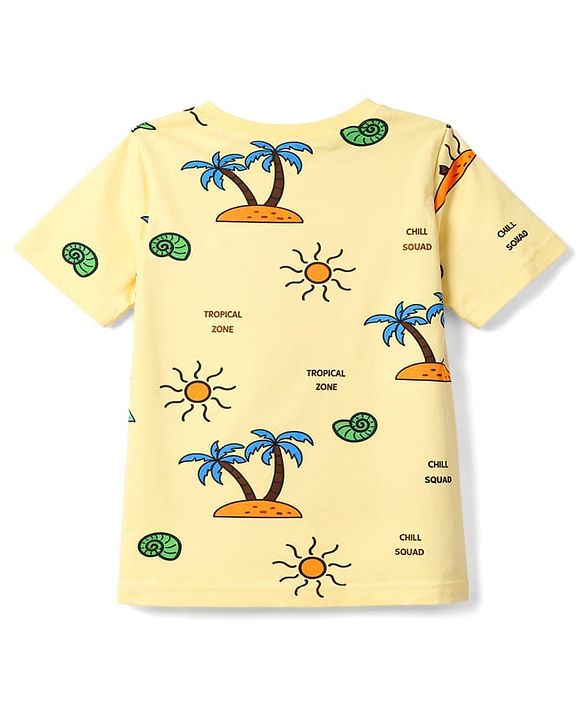 Pine Kids Cotton Knit Half Sleeves T-Shirt & Pyjama Co-ord Night Suit with Tree Print - Yellow