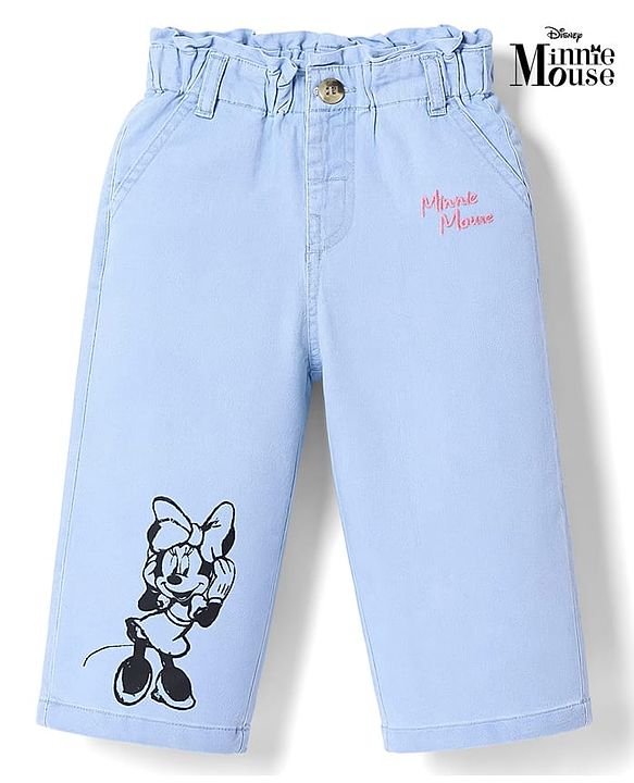 Babyhug Disney Denim Woven Full Length Jeans With Minnie Mouse Graphic - Blue