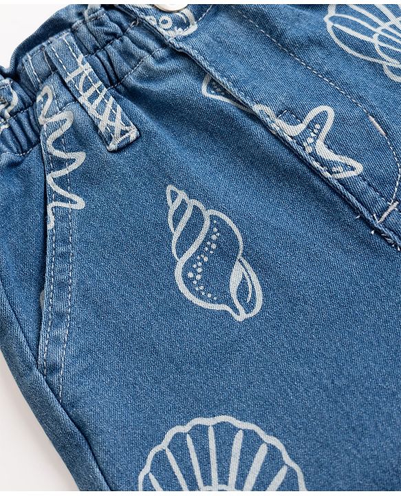 Babyhug Disney Denim Woven Full Length Jeans With Disney Princess Graphics - Blue