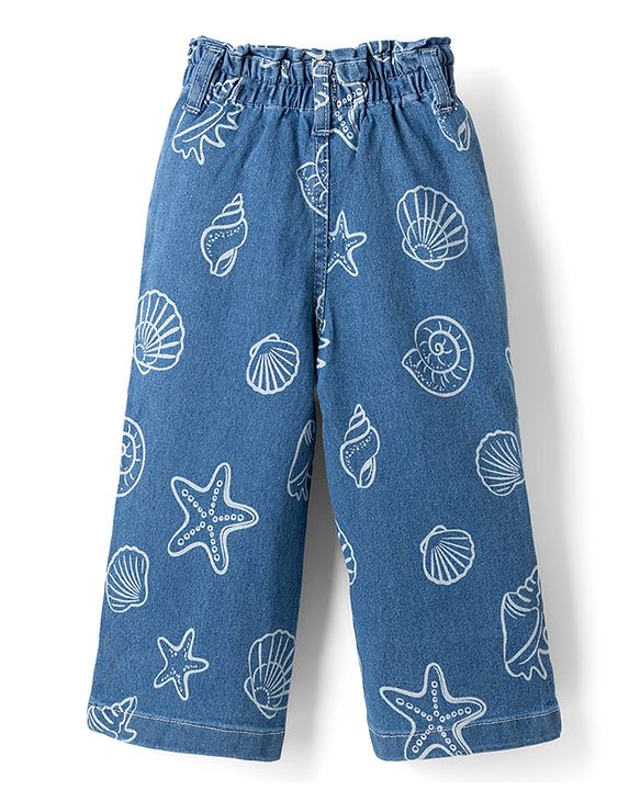Babyhug Disney Denim Woven Full Length Jeans With Disney Princess Graphics - Blue