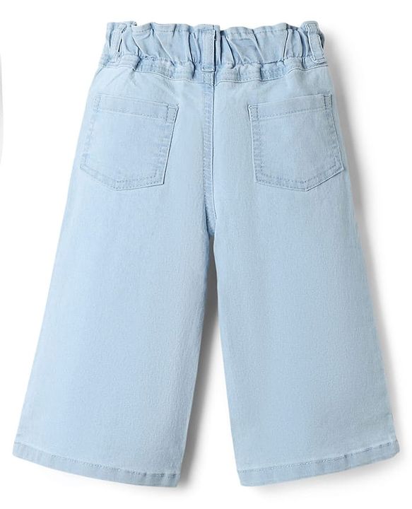 Babyhug Disney Denim Woven Full Length Jeans With Minnie Mouse Graphic & Bow Embroidery - Light Blue