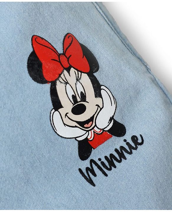 Babyhug Disney Denim Woven Full Length Jeans With Minnie Mouse Graphic & Bow Embroidery - Light Blue