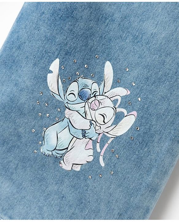 Babyhug Disney Denim Woven Full Length Jeans With Stitch Graphics - Blue