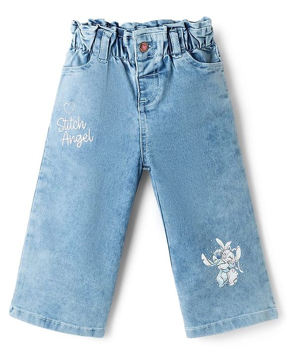 Babyhug Disney Denim Woven Full Length Jeans With Stitch Graphics - Blue