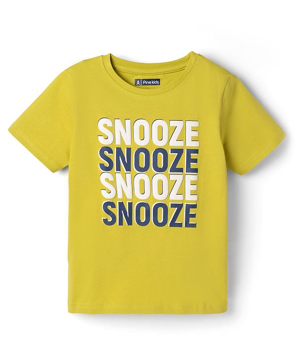 Pine Kids Cotton Knit Half Sleeves Text Printed T-Shirt & Pyjama Night Suit - Limegreen