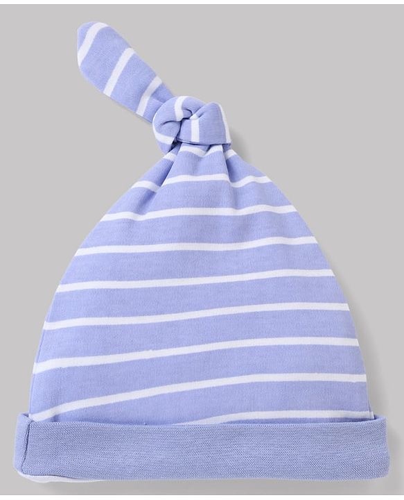Babyhug 100% Cotton Interlock Knit Baby Caps with Animal & Vehicles Print Pack of 2 i White & Blue - Diameter 15 cm